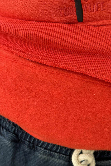 ARM POCKET DETAIL FLUFFY MEN HOODIE ORANGE/PORTOKALLI - 6
