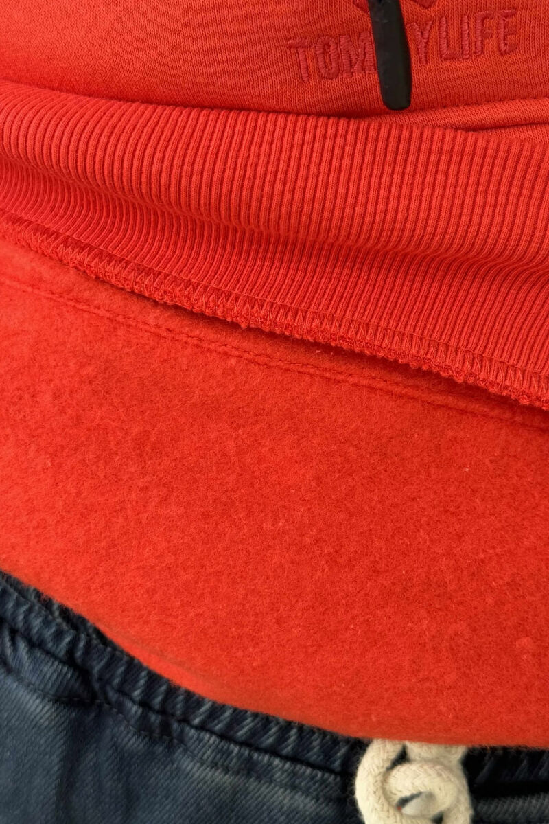 ARM POCKET DETAIL FLUFFY MEN HOODIE ORANGE/PORTOKALLI - 6