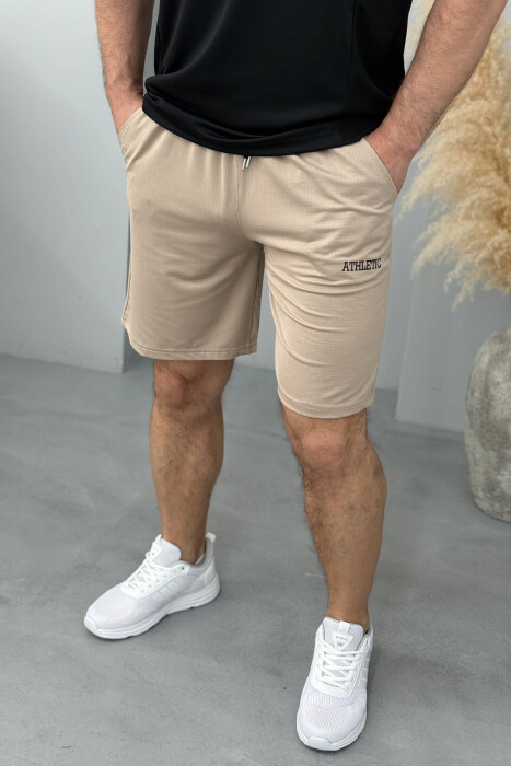 ATHLETIC WRITTING ONE COLOR MEN SHORT SWEATPANTS BEIGE/BEZHE - 1