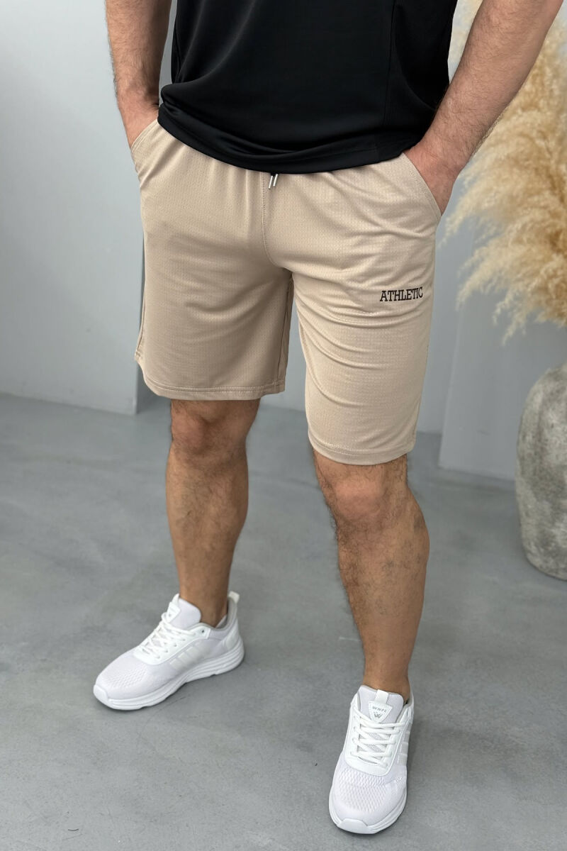 ATHLETIC WRITTING ONE COLOR MEN SHORT SWEATPANTS BEIGE/BEZHE - 1