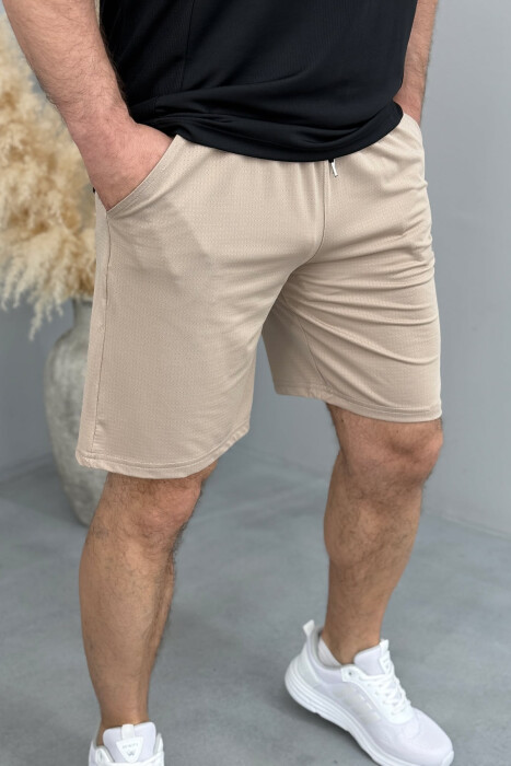 ATHLETIC WRITTING ONE COLOR MEN SHORT SWEATPANTS BEIGE/BEZHE - 3