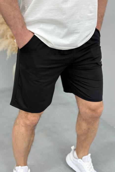 ATHLETIC WRITTING ONE COLOR MEN SHORT SWEATPANTS BLACK/ E ZEZE - 3