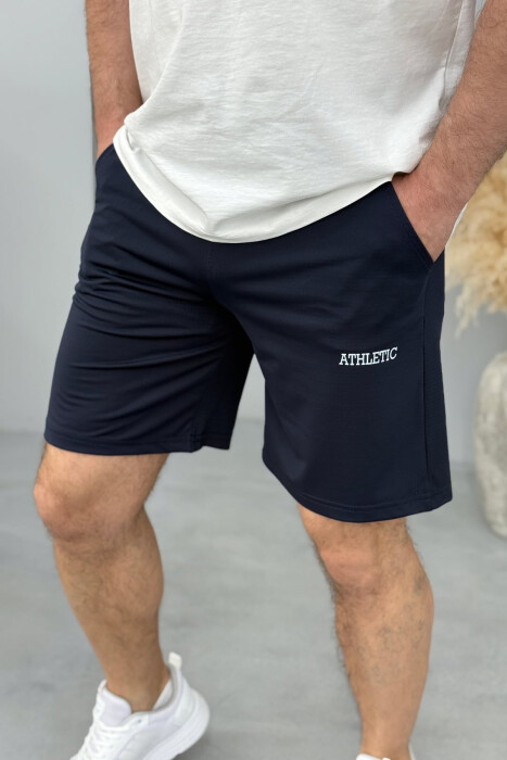 ATHLETIC WRITTING ONE COLOR MEN SHORT SWEATPANTS DARK BLUE/BEE 