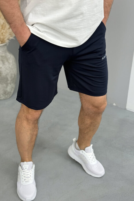 ATHLETIC WRITTING ONE COLOR MEN SHORT SWEATPANTS DARK BLUE/BEE - 2