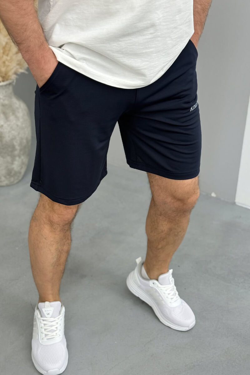 ATHLETIC WRITTING ONE COLOR MEN SHORT SWEATPANTS DARK BLUE/BEE - 2