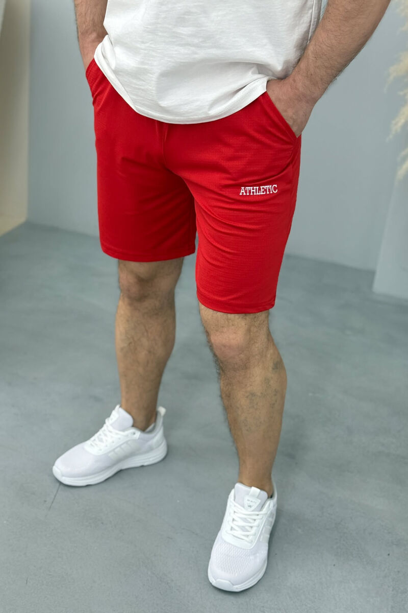 ATHLETIC WRITTING ONE COLOR MEN SHORT SWEATPANTS RED/E KUQE - 1