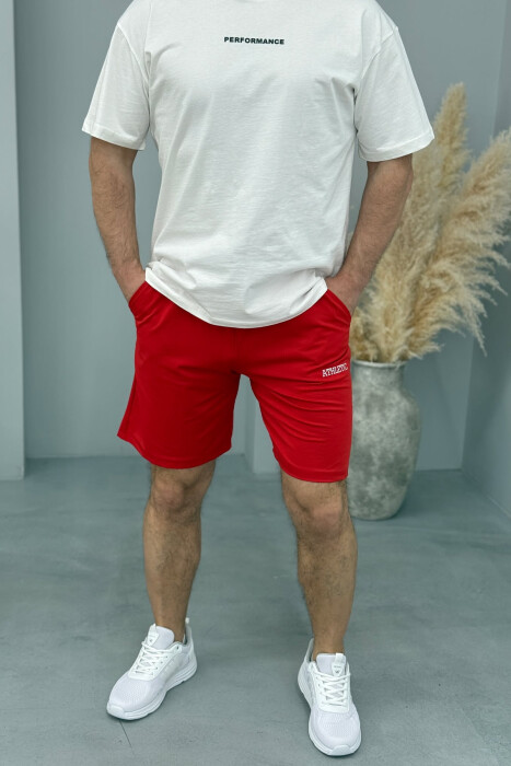 ATHLETIC WRITTING ONE COLOR MEN SHORT SWEATPANTS RED/E KUQE - 2