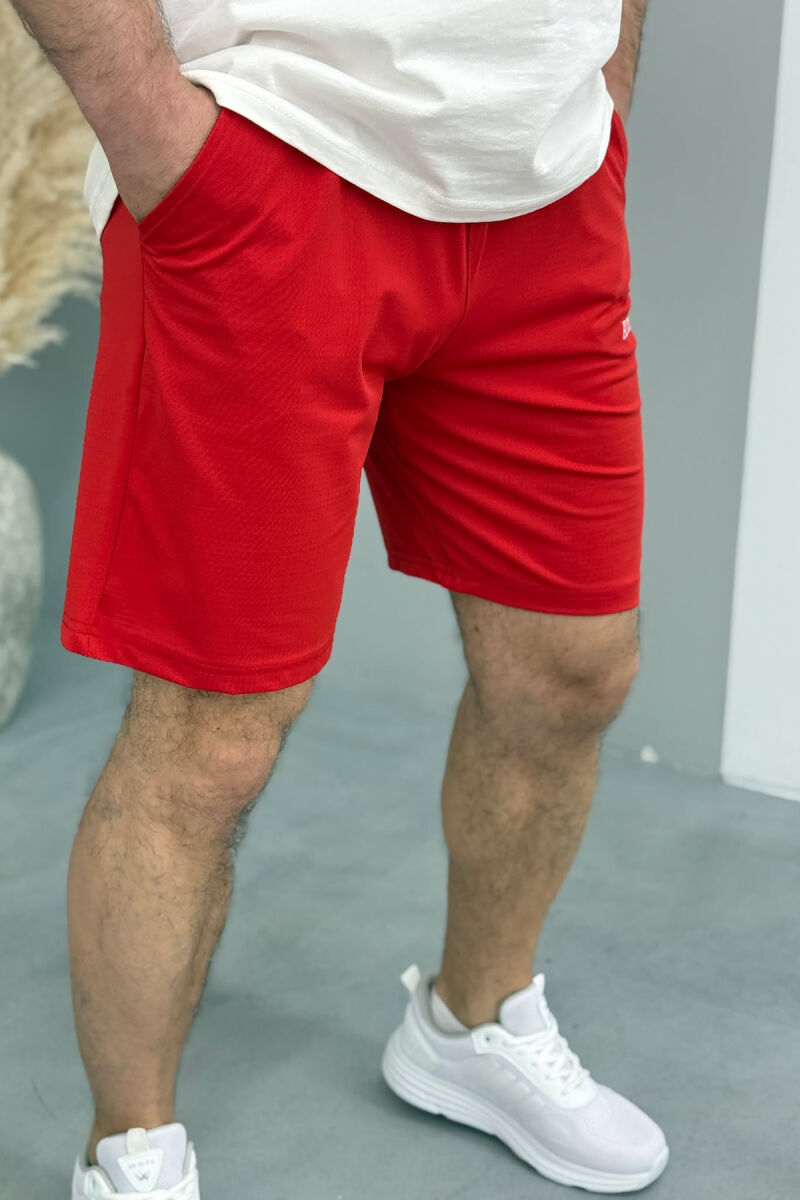 ATHLETIC WRITTING ONE COLOR MEN SHORT SWEATPANTS RED/E KUQE - 3