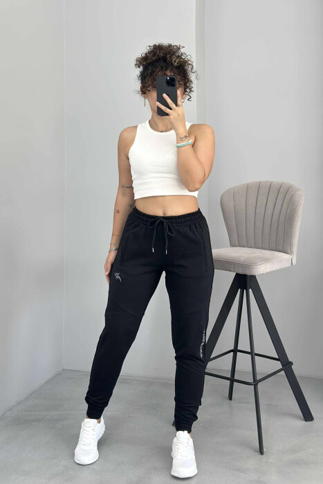 ATHLETICS WRITTING ONE COLOR WOMEN JOGGERS BLACK/ E ZEZE 