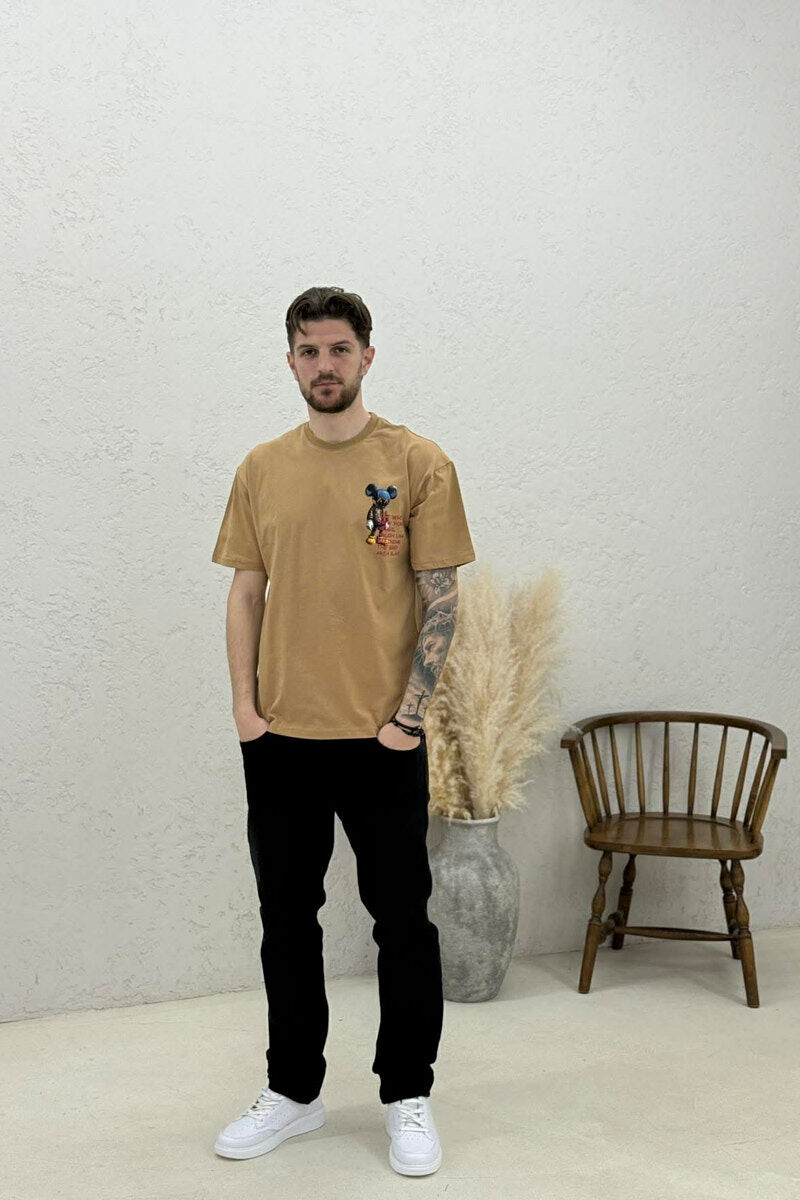 BACK IMAGE DESIGN MEN T-SHIRT LIGHT BROWN/KAZB - 3