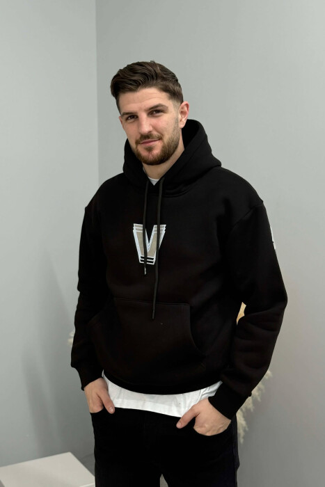 BACK WRITTING FLUFFY MEN HOODIE BLACK/ E ZEZE - 3