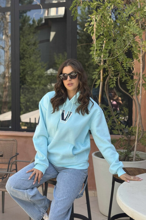 BACK WRITTING FLUFFY WOMEN HOODIE LIGHTBLUE/BZ 