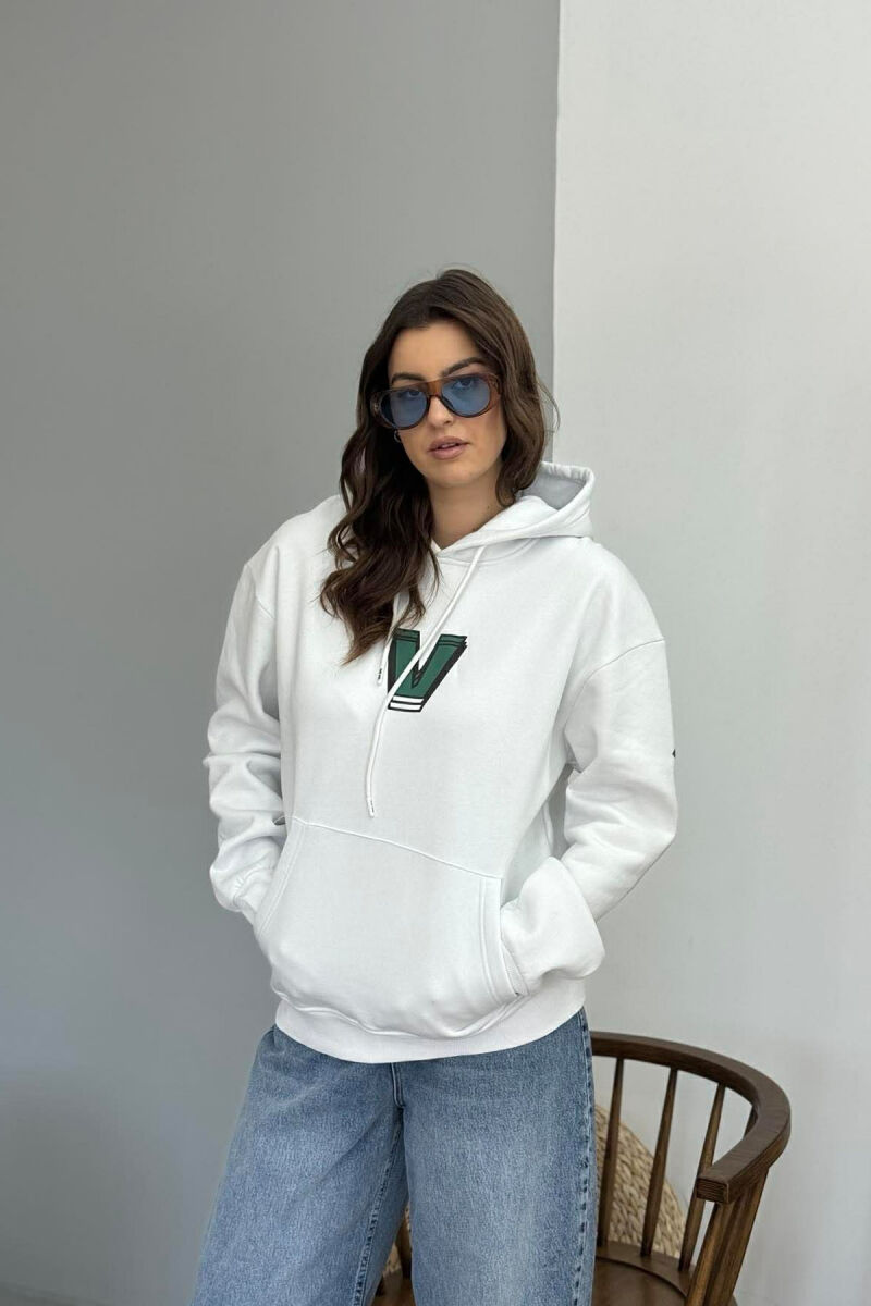 BACK WRITTING FLUFFY WOMEN HOODIE WHITE-E BARDHE - 1