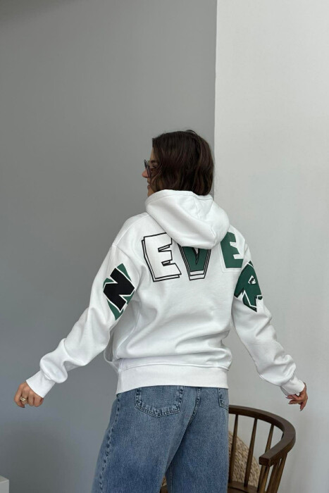 BACK WRITTING FLUFFY WOMEN HOODIE WHITE-E BARDHE - 4