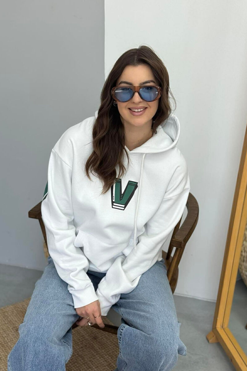 BACK WRITTING FLUFFY WOMEN HOODIE WHITE-E BARDHE - 2
