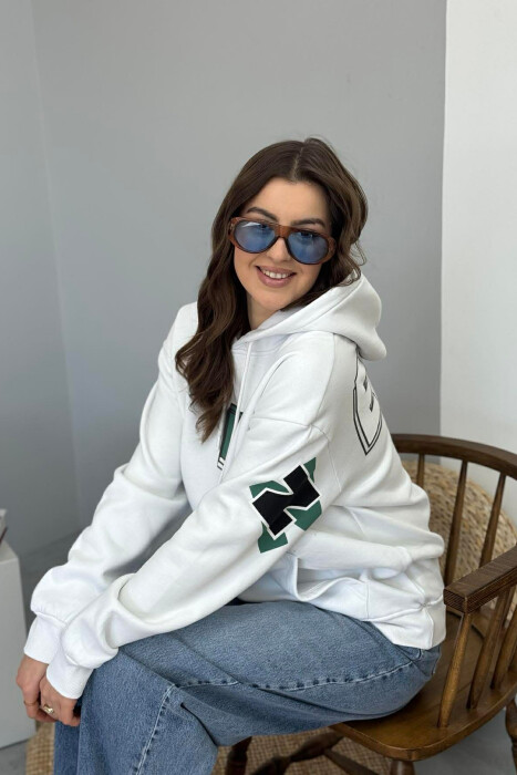 BACK WRITTING FLUFFY WOMEN HOODIE WHITE-E BARDHE - 3