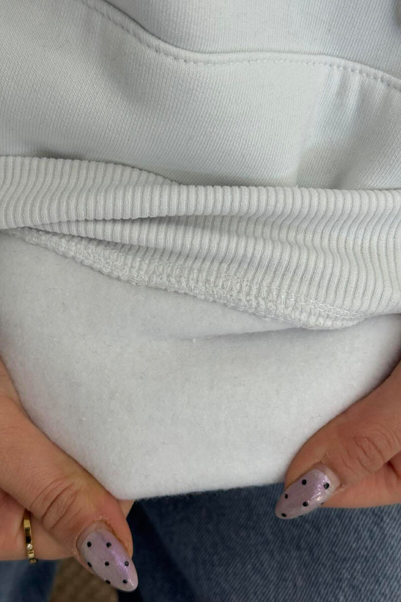 BACK WRITTING FLUFFY WOMEN HOODIE WHITE-E BARDHE - 5