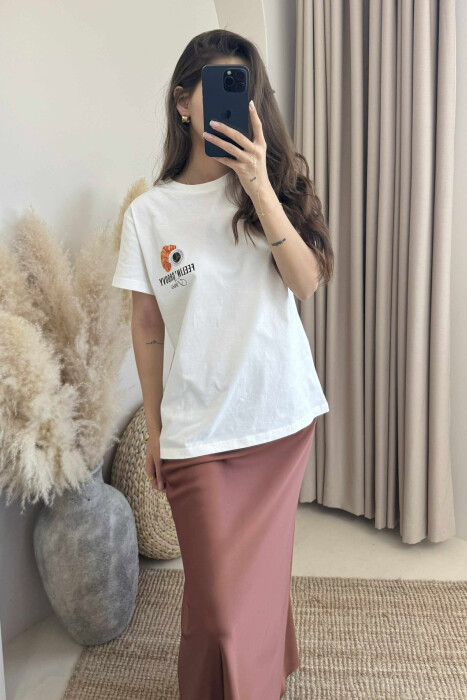 BACK WRITTINGS ONE COLOR WOMEN T-SHIRT WHITE-E BARDHE - KLAUDIO FASHION