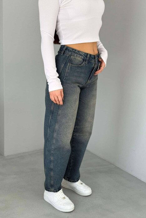 BAGGY SIMPLE ONE COLOR JEANS DARK BLUE/BEE - KLAUDIO FASHION