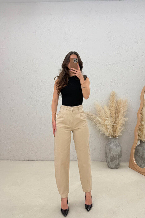 BALLON ONE COLOR WOMAN JEANS BEIGE/BEZHE - KLAUDIO FASHION