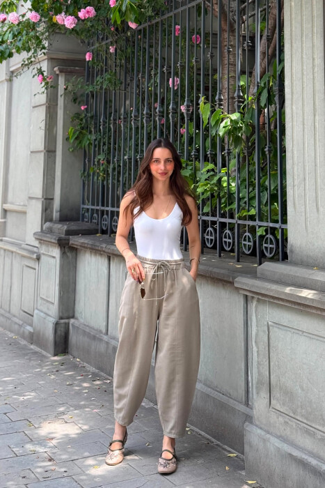 BALLON ONE COLOR WOMAN TROUSERS OLIVE/ULLI - KLAUDIO FASHION