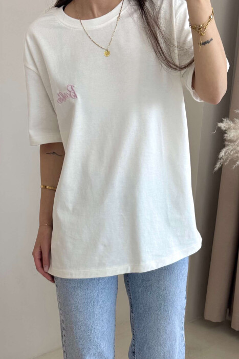 BARBIE WRITTING SIMPLE WOMEN T-SHIRT WHITE-E BARDHE - 2