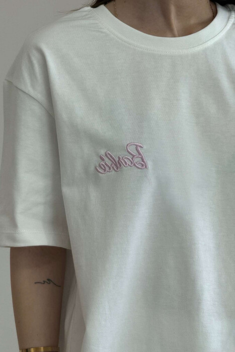 BARBIE WRITTING SIMPLE WOMEN T-SHIRT WHITE-E BARDHE - 5