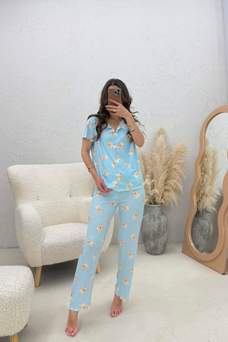 BEAR DESIGN BOW DETAIL WOMEN PYJAMAS LIGHTBLUE/BZ - 1