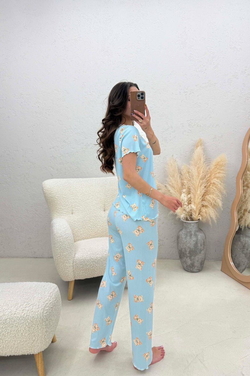 BEAR DESIGN BOW DETAIL WOMEN PYJAMAS LIGHTBLUE/BZ - 5