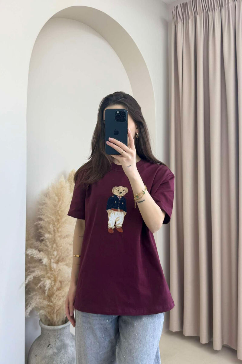BEAR IMAGE ONE COLOR WOMEN T-SHIRT BURGUNDY/VISHNJE - 6
