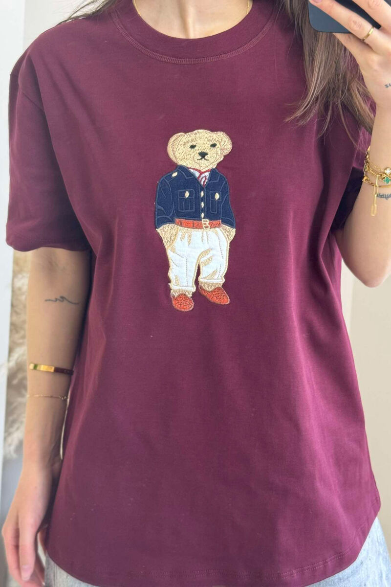 BEAR IMAGE ONE COLOR WOMEN T-SHIRT BURGUNDY/VISHNJE - 8