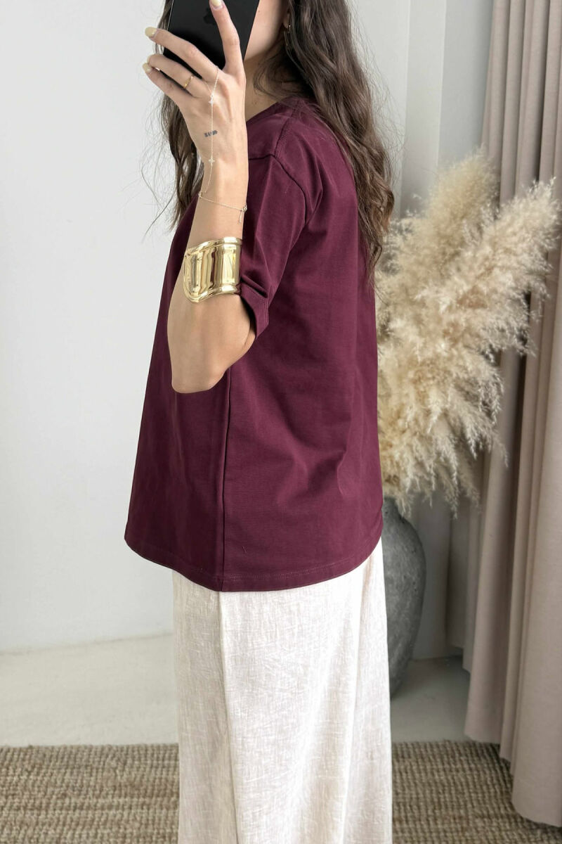 BEAR IMAGE ONE COLOR WOMEN T-SHIRT BURGUNDY/VISHNJE - 3