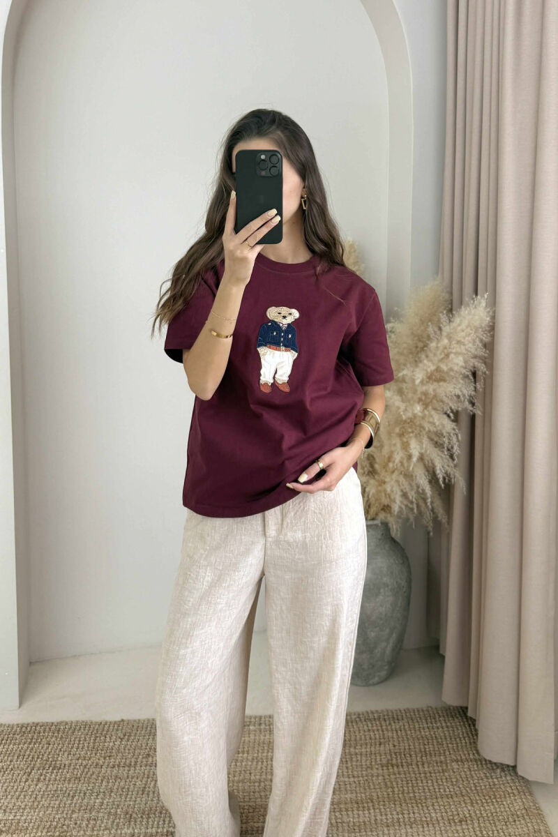 BEAR IMAGE ONE COLOR WOMEN T-SHIRT BURGUNDY/VISHNJE - 4