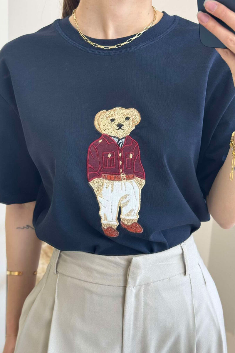 BEAR IMAGE ONE COLOR WOMEN T-SHIRT DARK BLUE/BEE - 4