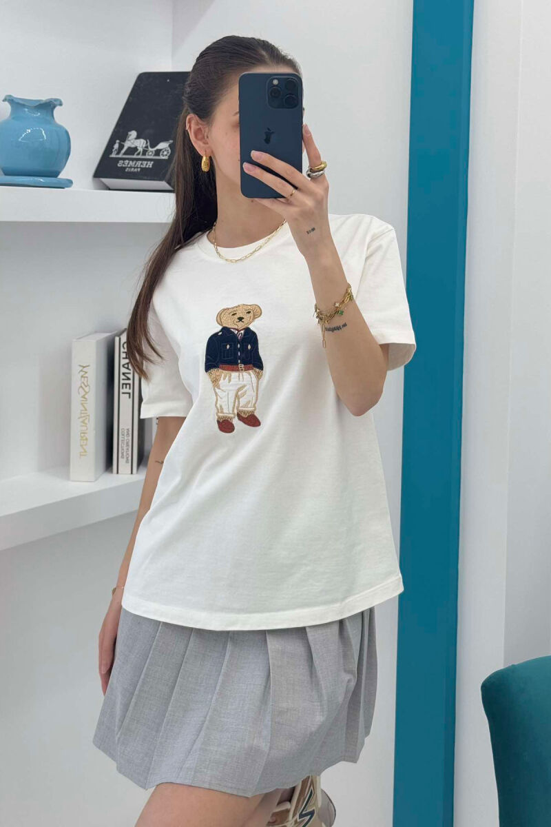 BEAR IMAGE ONE COLOR WOMEN T-SHIRT WHITE-E BARDHE - 1