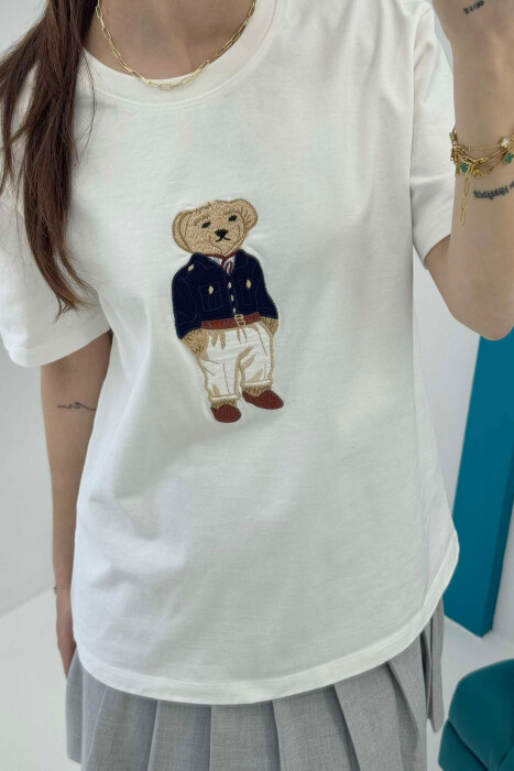 BEAR IMAGE ONE COLOR WOMEN T-SHIRT WHITE-E BARDHE - 3