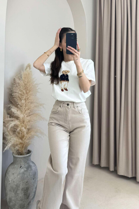 BEAR IMAGE ONE COLOR WOMEN T-SHIRT WHITE-E BARDHE - 4