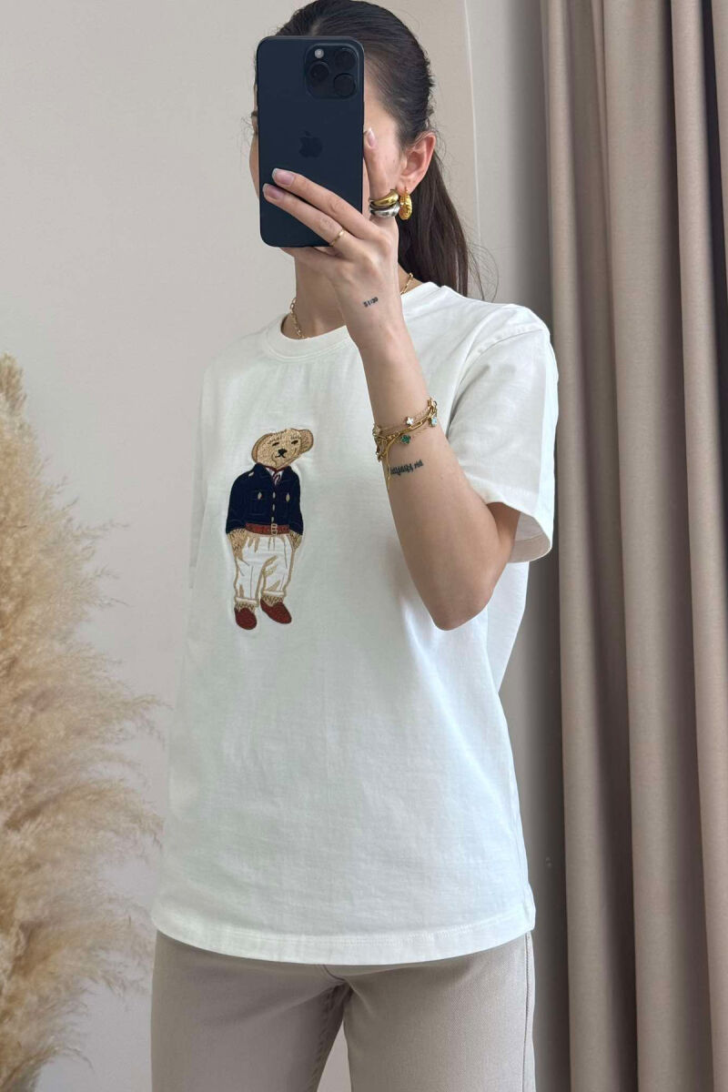 BEAR IMAGE ONE COLOR WOMEN T-SHIRT WHITE-E BARDHE - 6