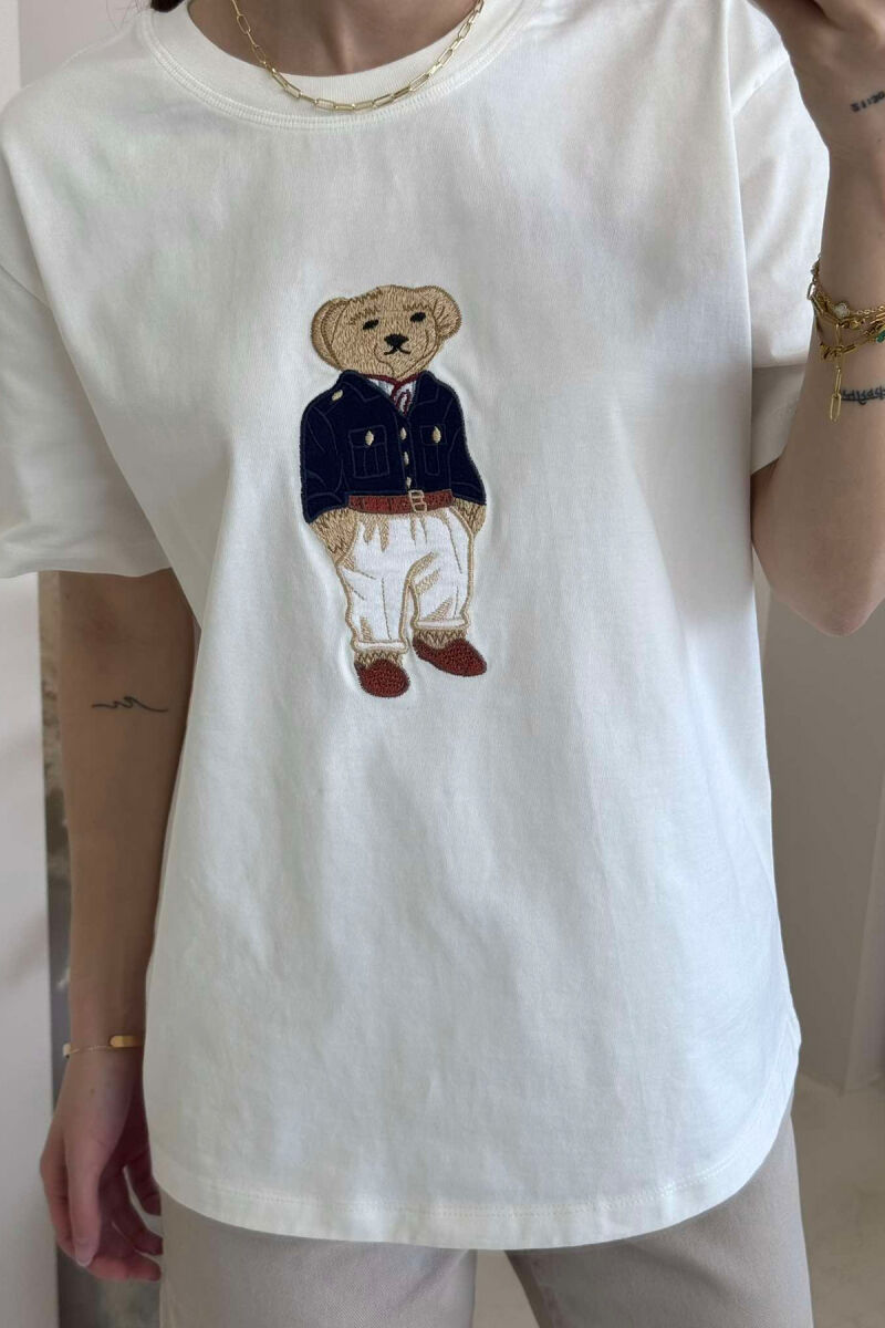 BEAR IMAGE ONE COLOR WOMEN T-SHIRT WHITE-E BARDHE - 7