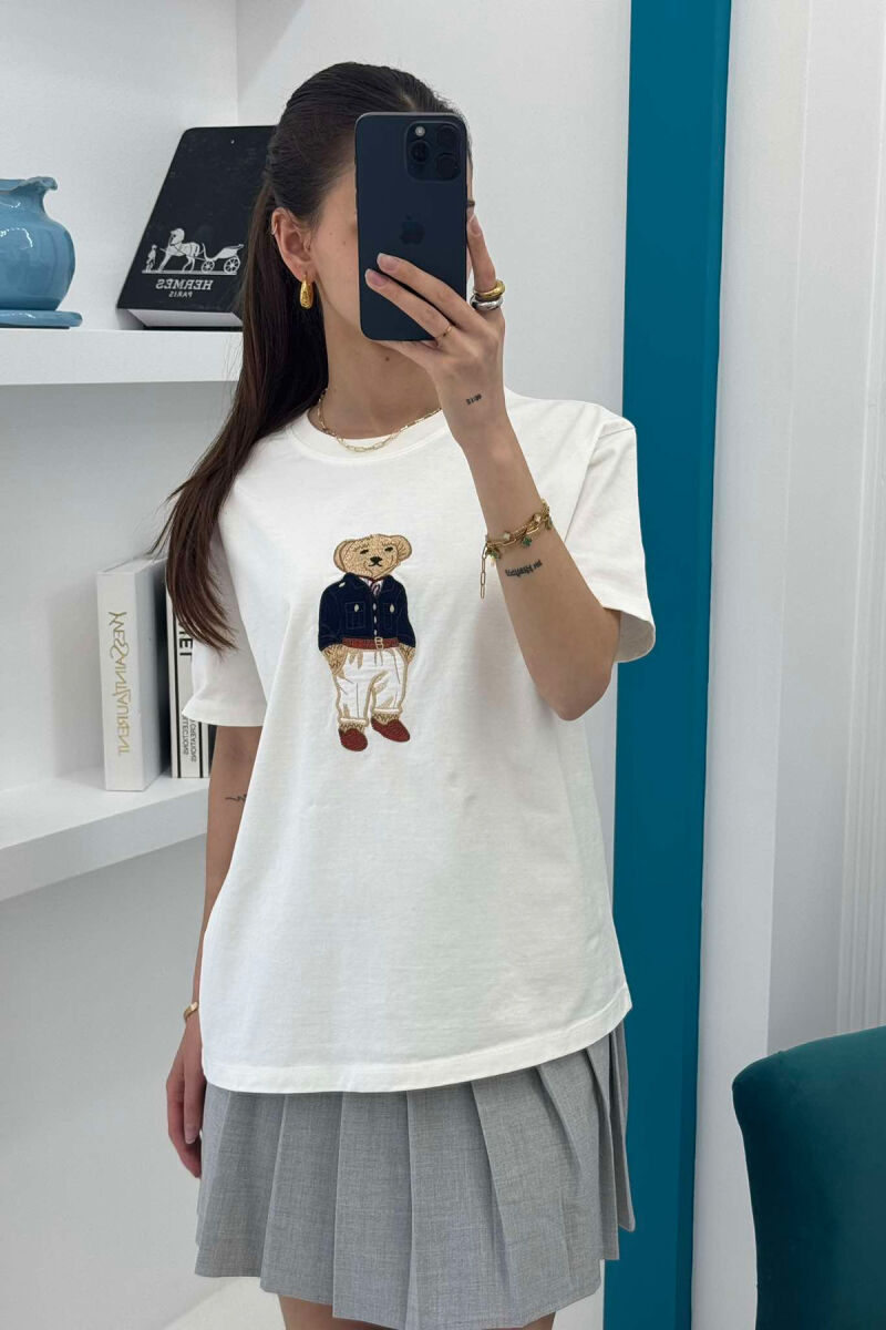 BEAR IMAGE ONE COLOR WOMEN T-SHIRT WHITE-E BARDHE - 8