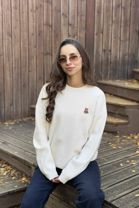 BEAR LOGO ONE COLOR WOMEN SWEATER CREAM/KREM 