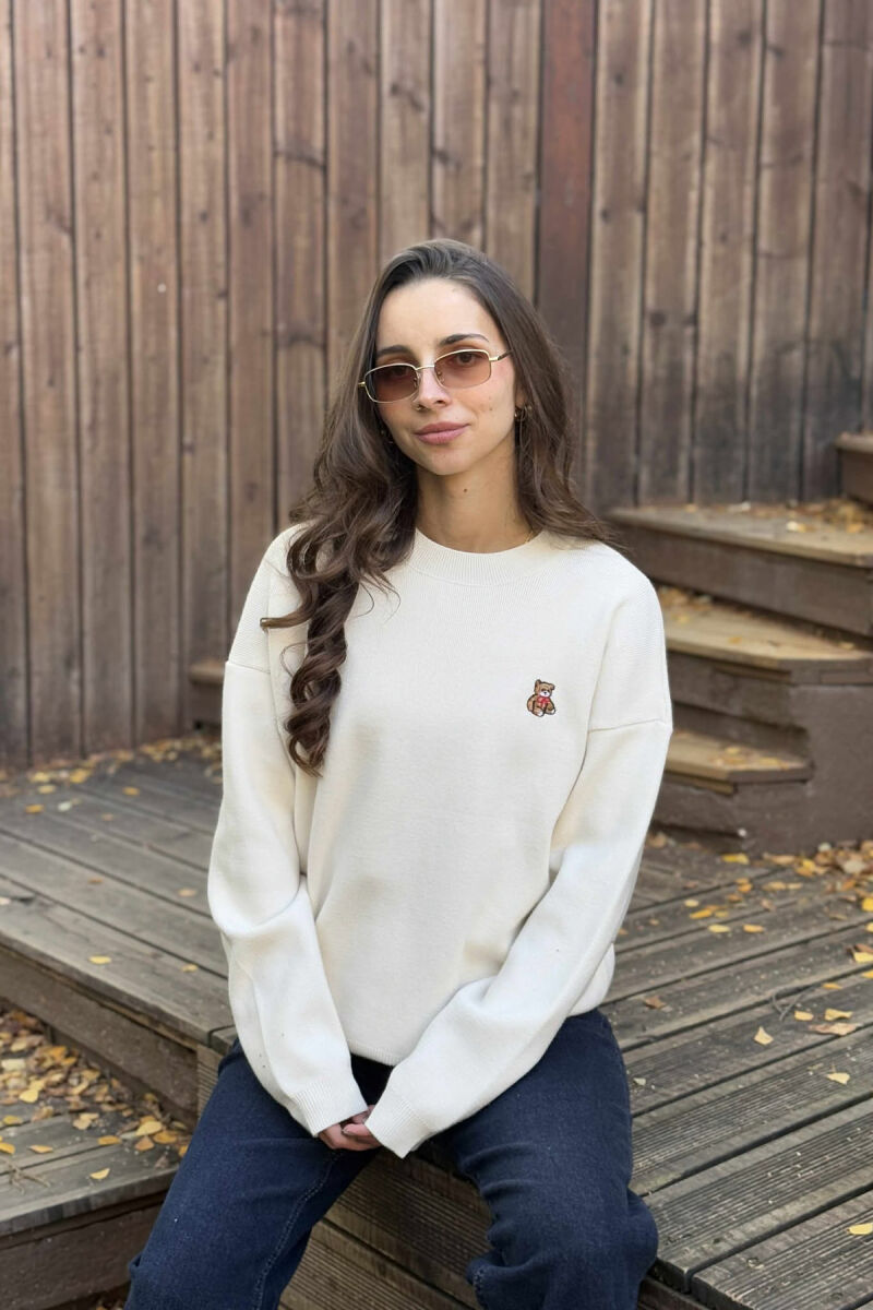 BEAR LOGO ONE COLOR WOMEN SWEATER CREAM/KREM - 1