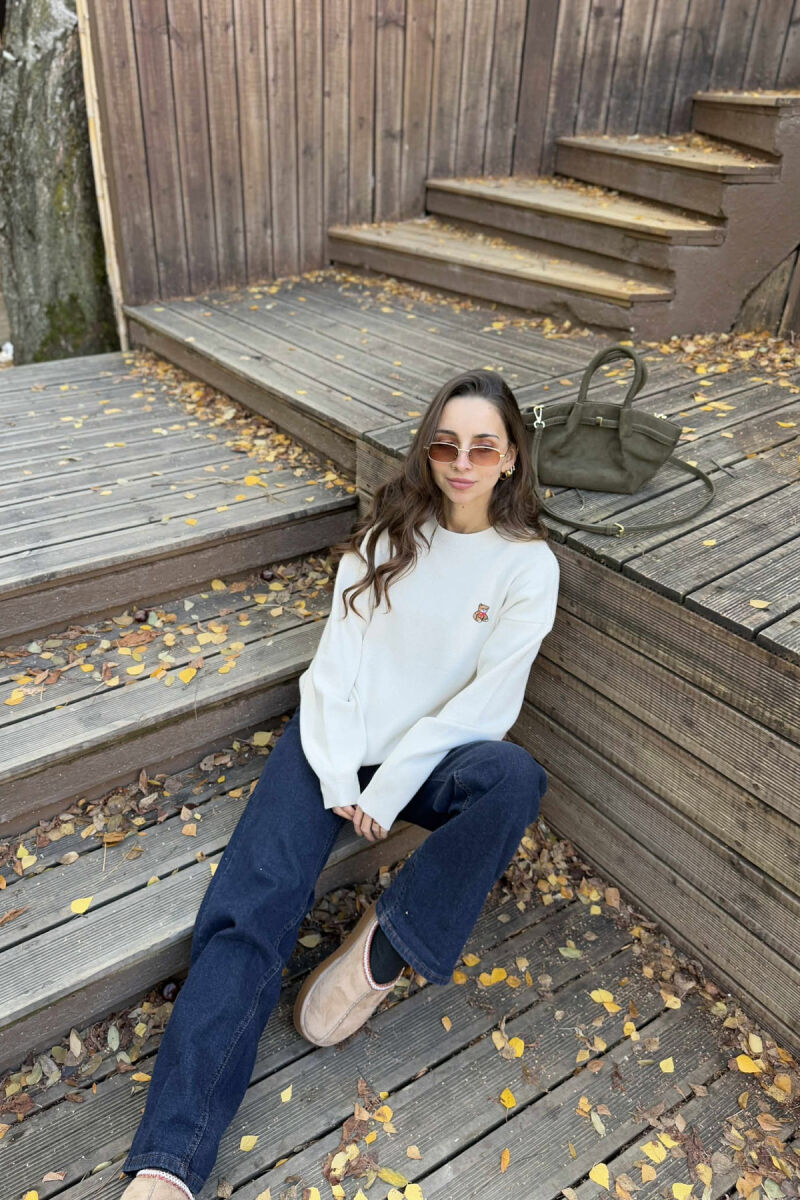 BEAR LOGO ONE COLOR WOMEN SWEATER CREAM/KREM - 2