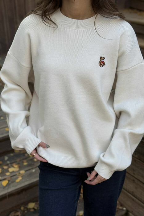 BEAR LOGO ONE COLOR WOMEN SWEATER CREAM/KREM - 4