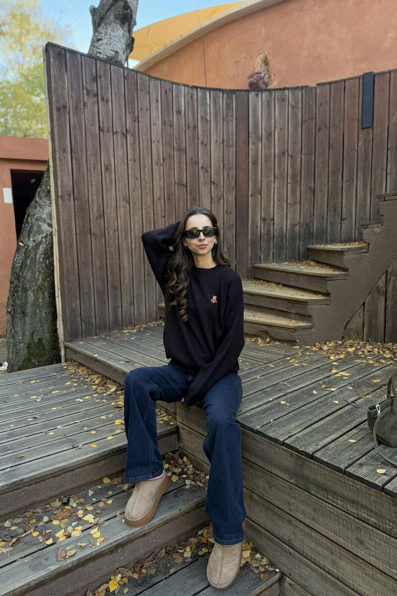 BEAR LOGO ONE COLOR WOMEN SWEATER BLACK/ E ZEZE - 4