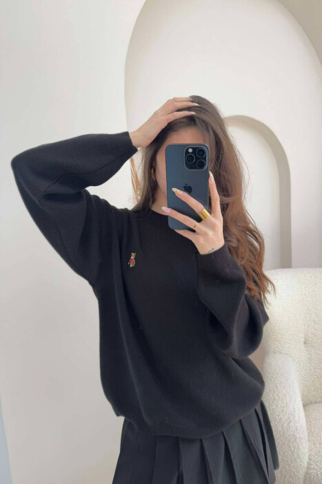 BEAR LOGO ONE COLOR WOMEN SWEATER BLACK/ E ZEZE - 7