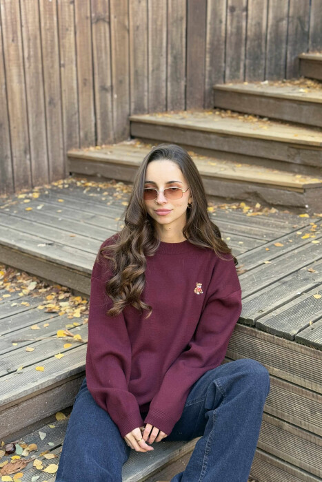 BEAR LOGO ONE COLOR WOMEN SWEATER BURGUNDY/VISHNJE 