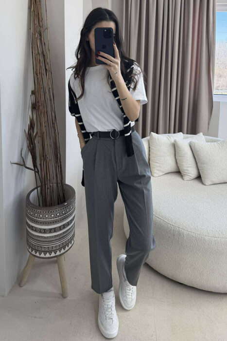 BELT COTTON WOMAN TROUSERS DARK GREY/GEE - 2