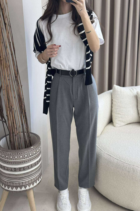 BELT COTTON WOMAN TROUSERS DARK GREY/GEE - 3