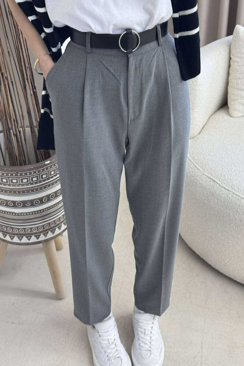 BELT COTTON WOMAN TROUSERS DARK GREY/GEE - 4